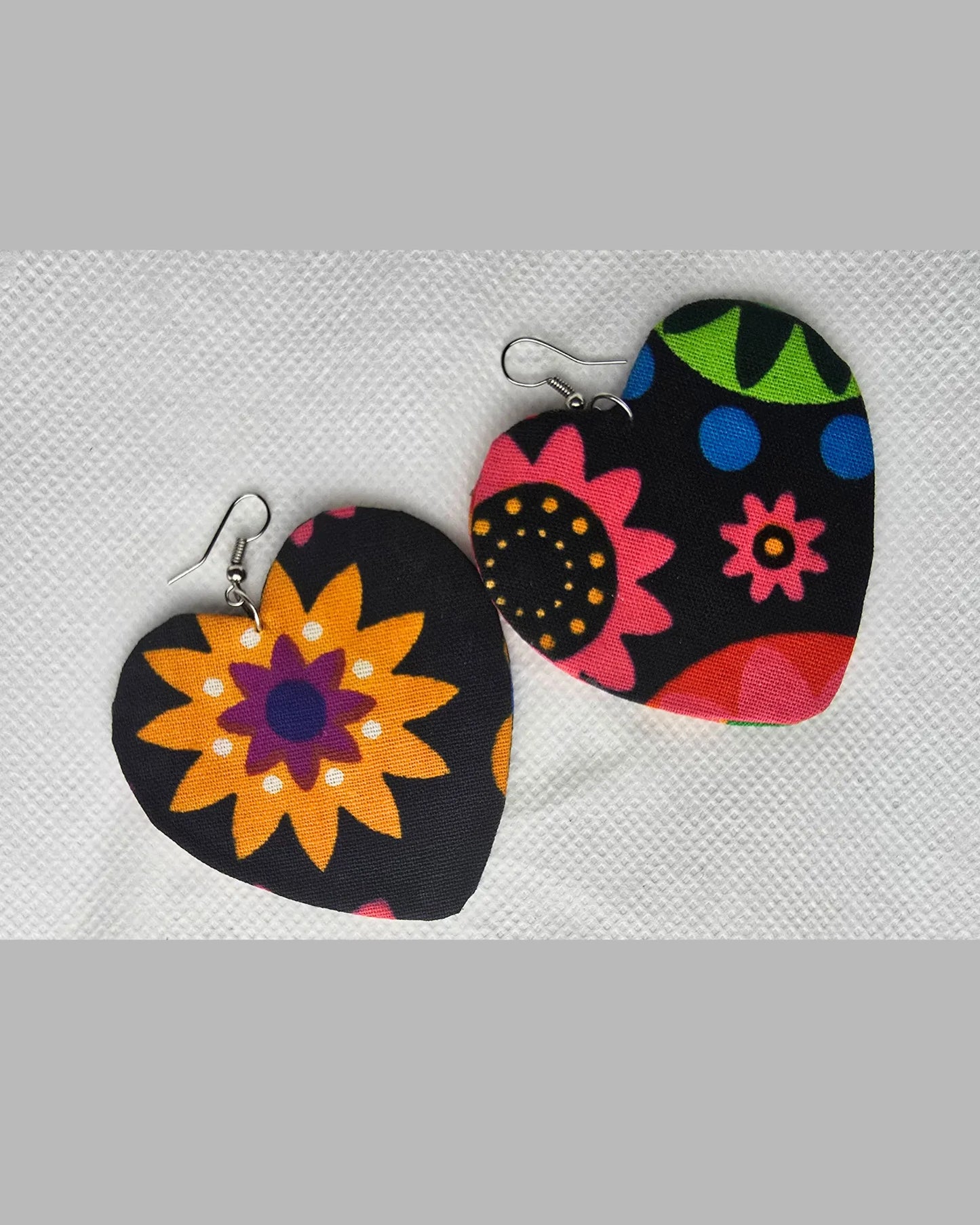 Ankara Vibrant Floral Heart Drop Earrings