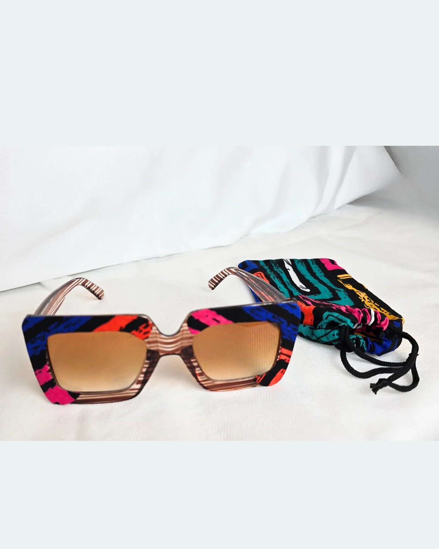 Ankara Luxe Striped Oversized Sunglasses – With Free Matching Ankara Pouch