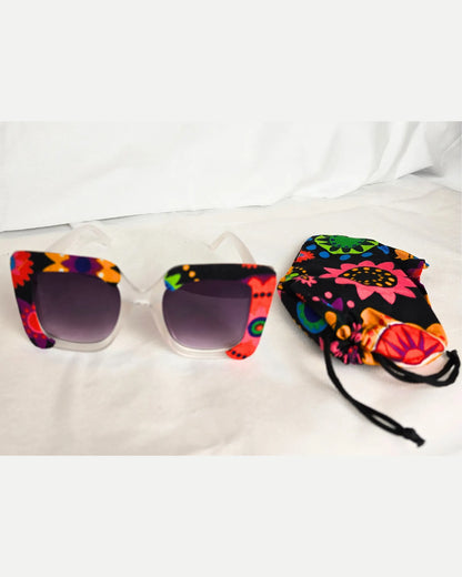 Ankara Vibrant Floral Chic Oversized Sunglasses + Free Matching Pouch
